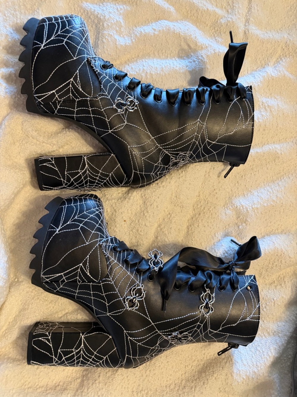 Dolls Kill Black Platform Lace-Up Spiderweb Boots